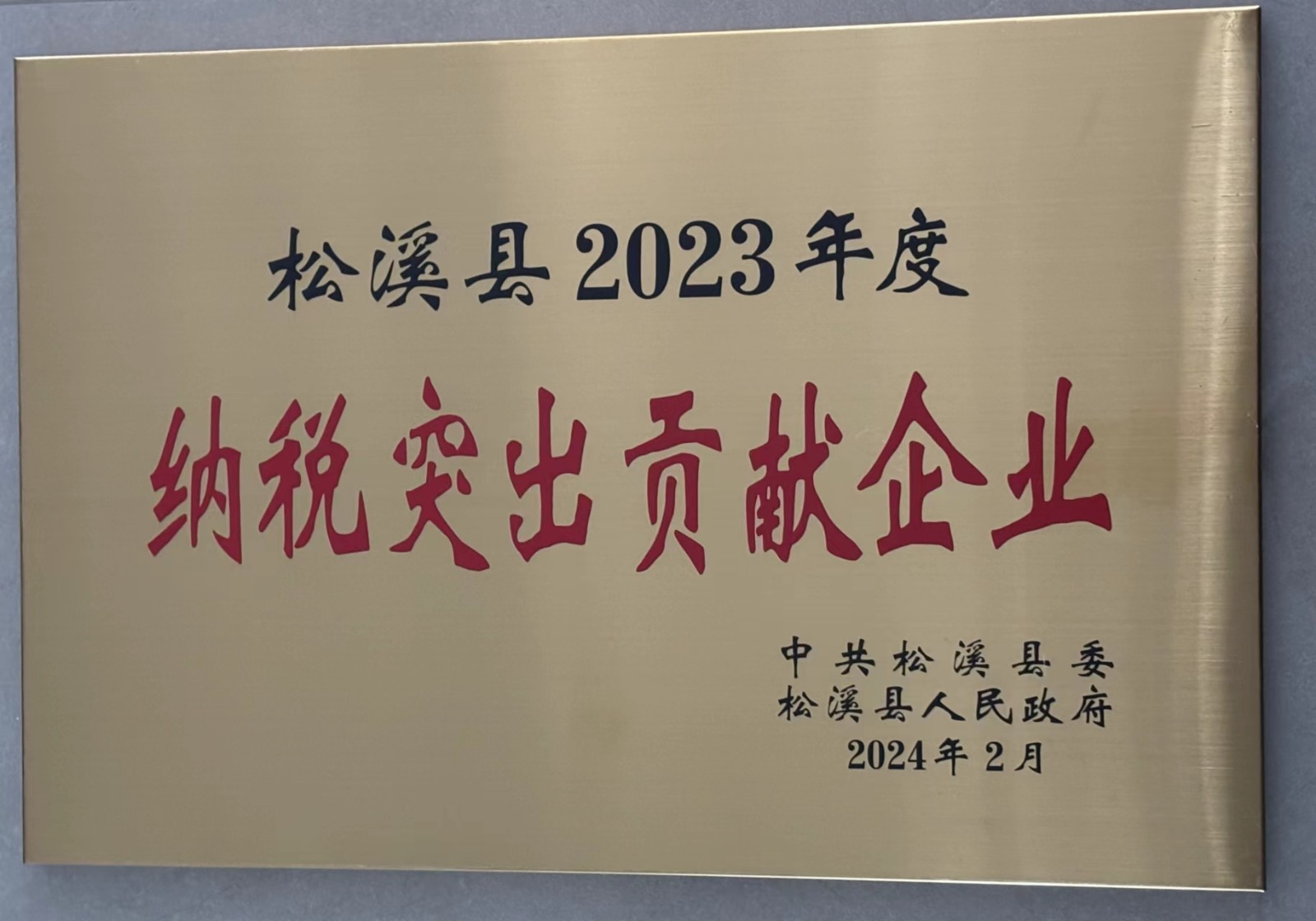 喜报!易顺建工集团荣获“松溪县2023年度纳税突出贡献企业”称号